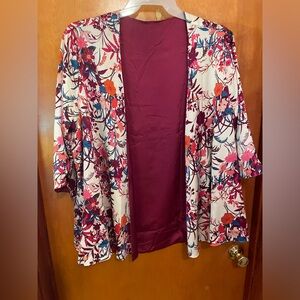Reversible floral and wine color kimono style jacket